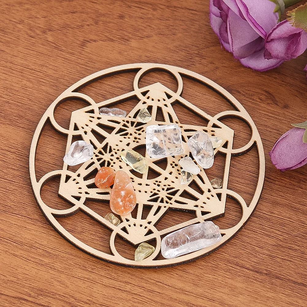 Geometric Round Wood Tables Patterns Sacrosanct Metatron Crystal positioning Mat Yoga Meditation Energy suspended wall accessories