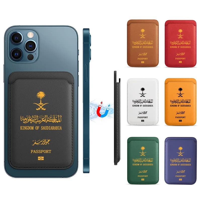 Aggiornamento Custodia a portafoglio in pelle PU magnetica per MagSafe iPhone13 14 15 16Pro Custodia per porta carte di passaporto di lusso dell'Arabia Saudita