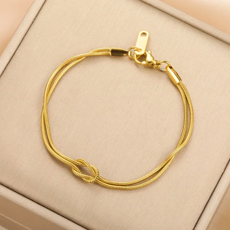 Double Snake Chain Love Knot Bracelet Stainless Steel Gold Color Adjustable Bracelets Women Men Couple Minimalist Jewelry
