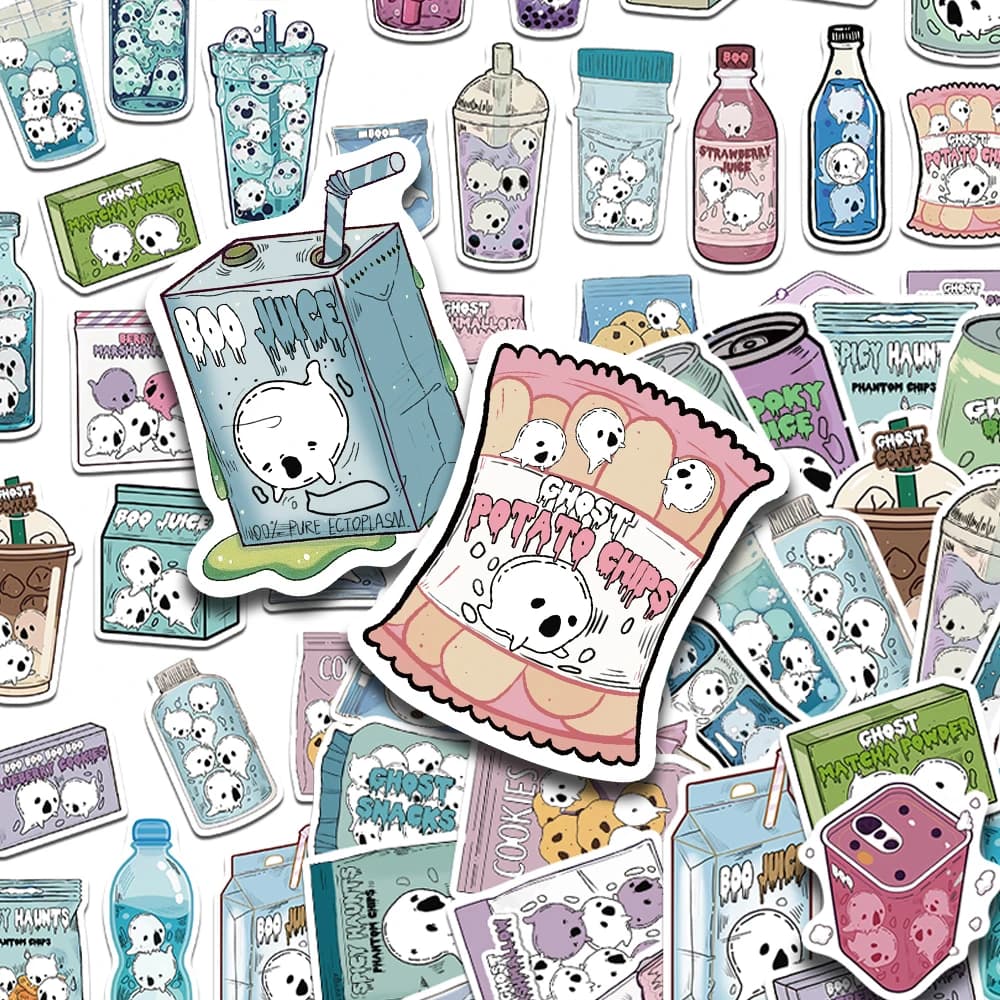 50 pezzi di adesivi per alimenti fantasma decalcomanie per laptop scrapbook bagagli chitarra casco adesivi estetici graffiti fai da te regali creativi