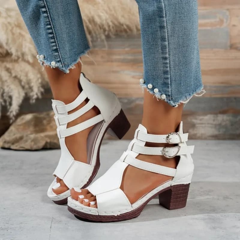 Nuovi Sandali Estivi da Donna con Tacco Alto e Grosso, Stile Casual Gladiatore Romano con Punta Aperta, Disponibili in Nero e Bianco