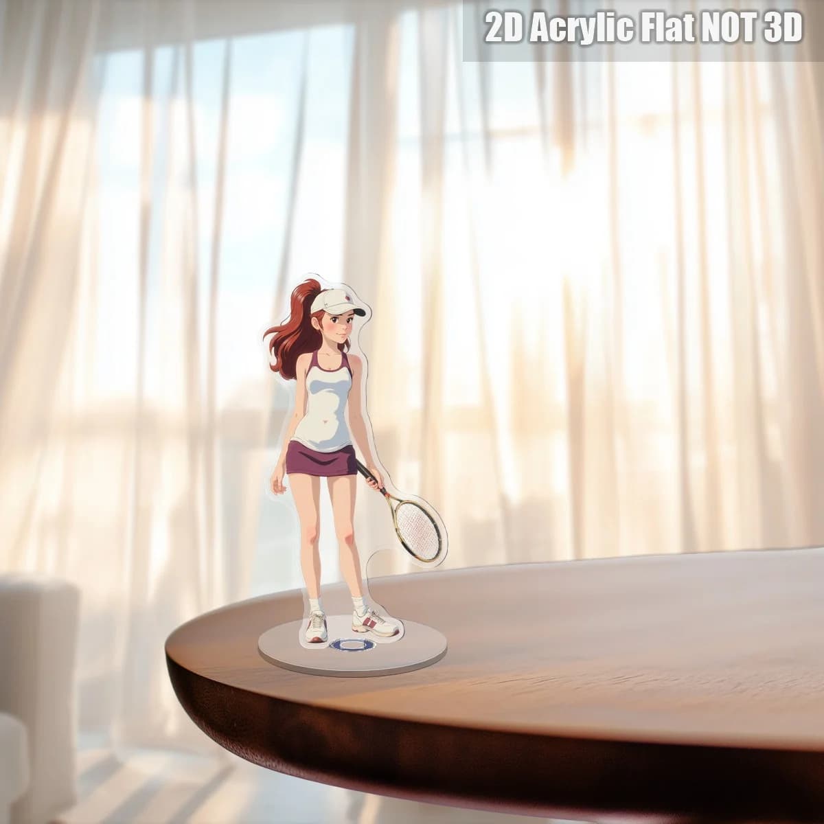 2D flat, 1 rotatable tennis girl ornament - dynamic and postural standing decoration with rotating base, tennis suit and racket - acrylic tabletop decoration, suitable for home, office, sports room - perfect gift for tennis enthusiasts