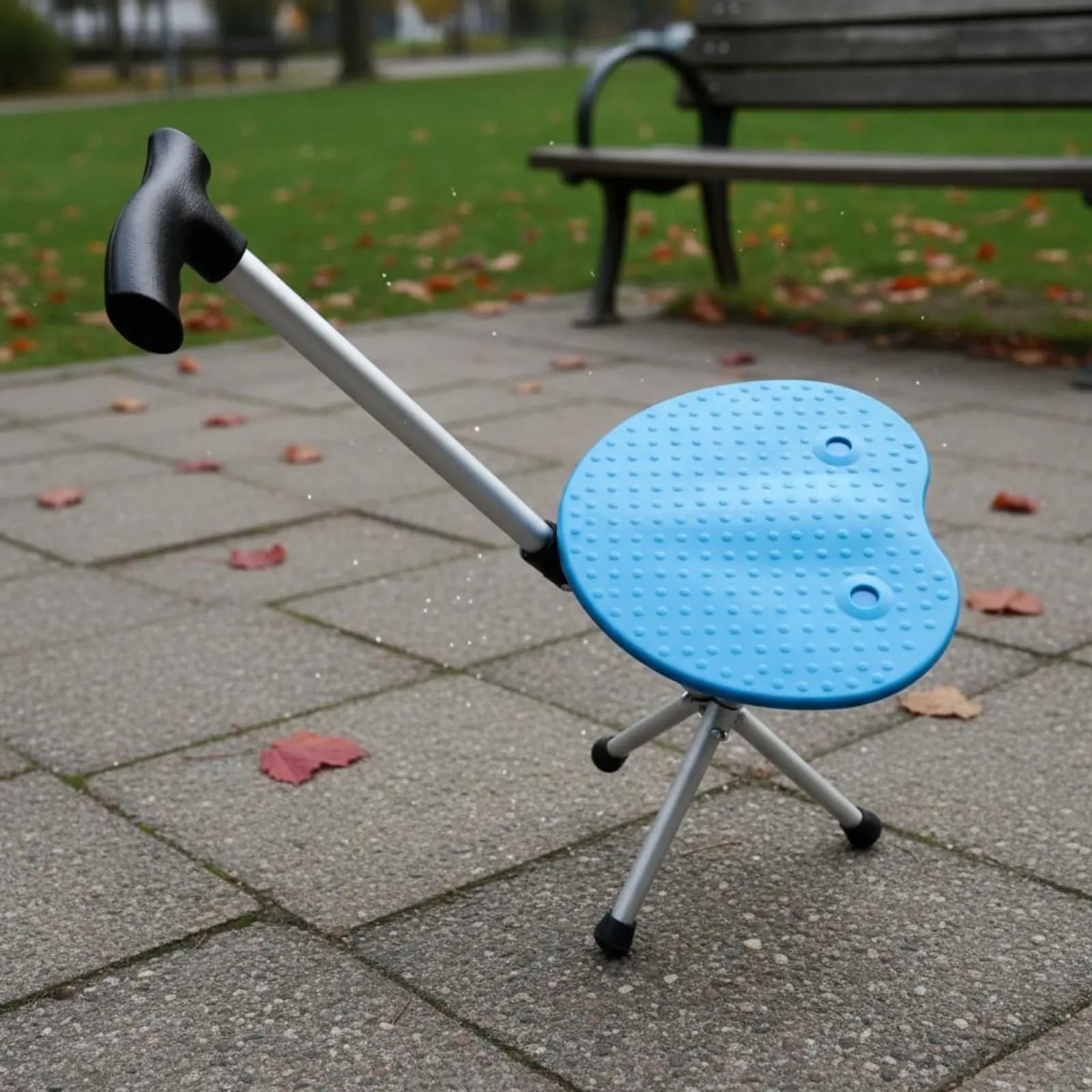 Sgabello Pieghevole con Bastone Antiscivolo a Tre Gambe, Sedile per Camminare, Impugnatura Nera, Sedia Pieghevole a Treppiede