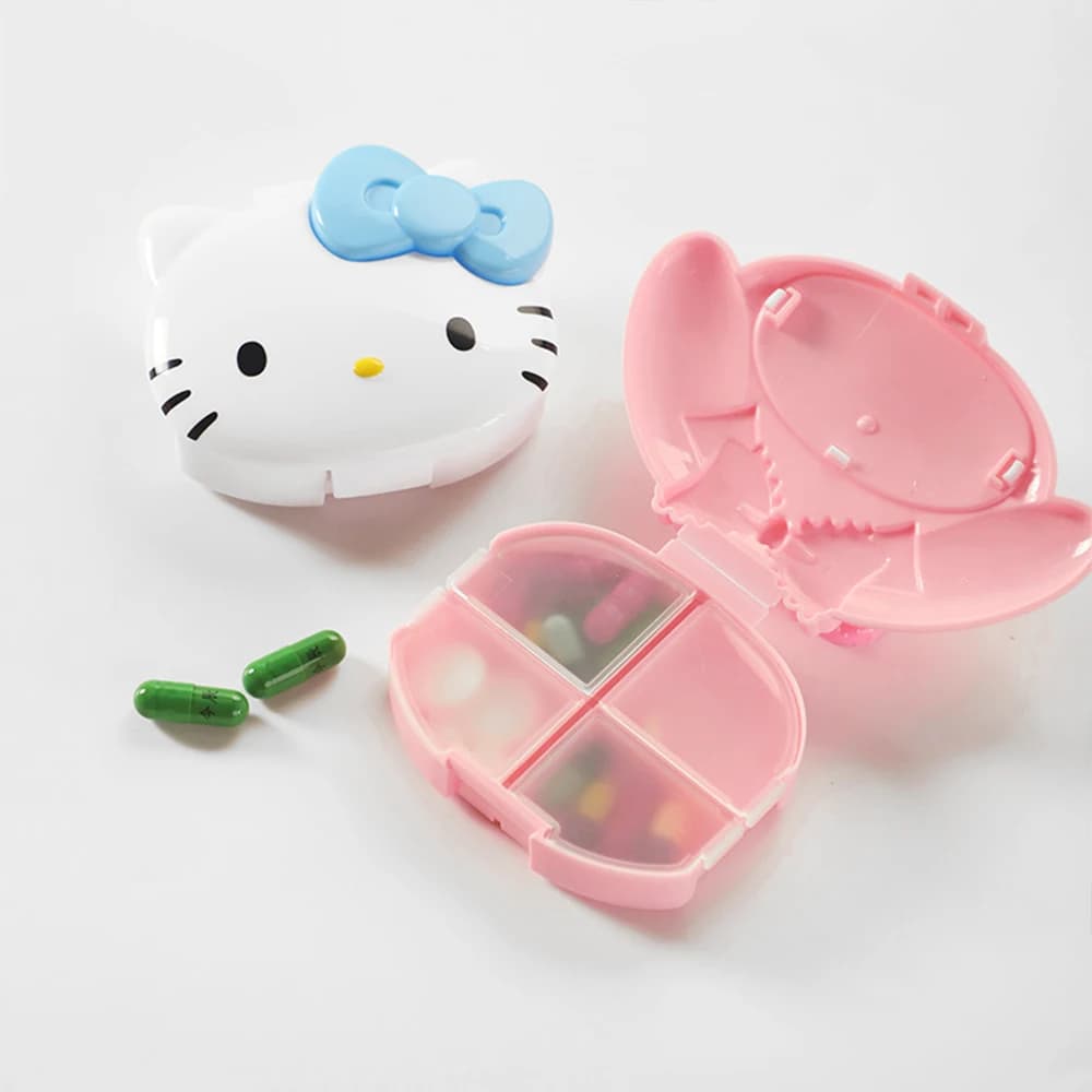 Nuovo Portapillole Portatile Sanrio Hello Kitty Melody, Scatola per Medicinali da Viaggio con 4 Scomparti, Contenitore per Pillole e Piccoli Oggetti