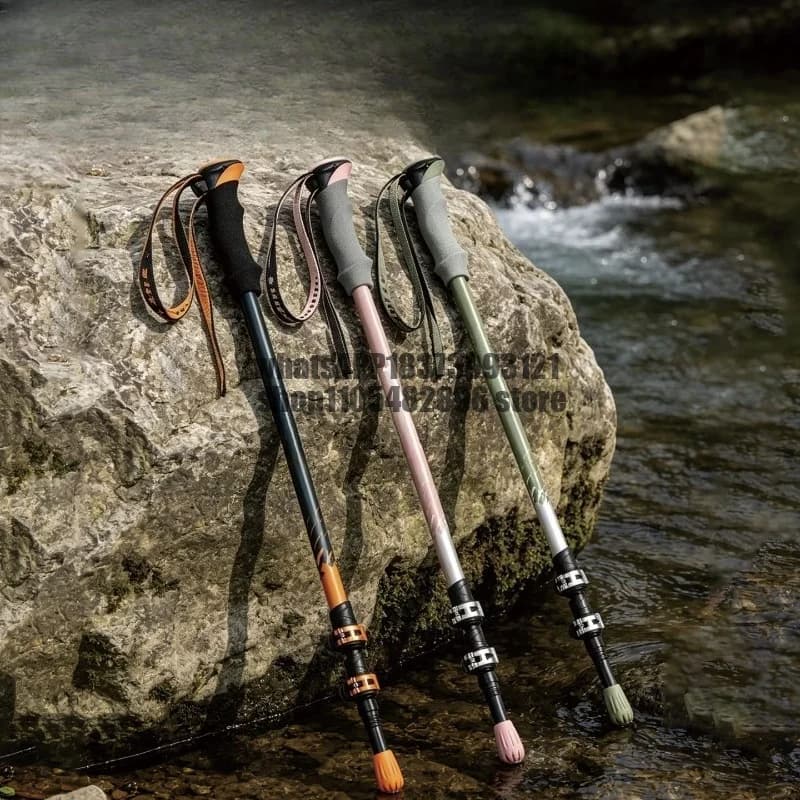 Outdoor trekking poles, aluminum alloy, carbon fiber, ultra-light telescopic adjustable metal locking hiking poles