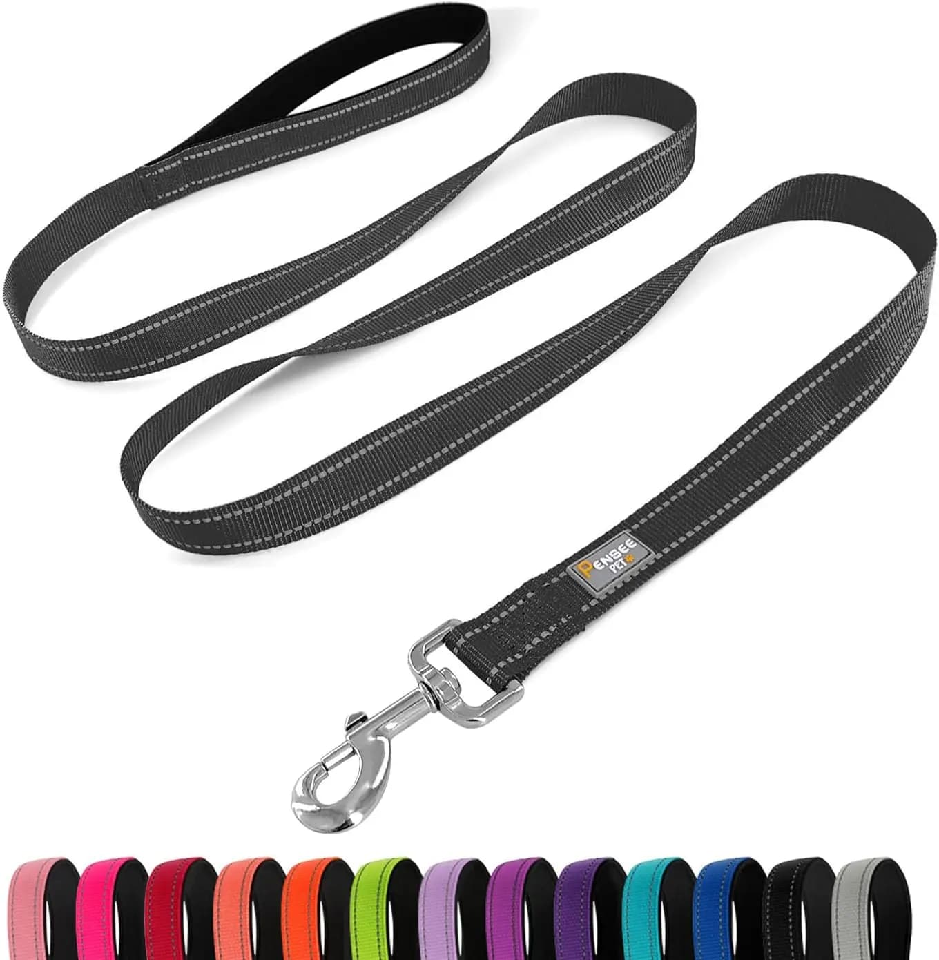 Guinzaglio per Cani di Taglia Media in Nylon Riflettente con Impugnatura Imbottita da 6 Piedi, Nero - Resistente e Sicuro per Passeggiate Notturne