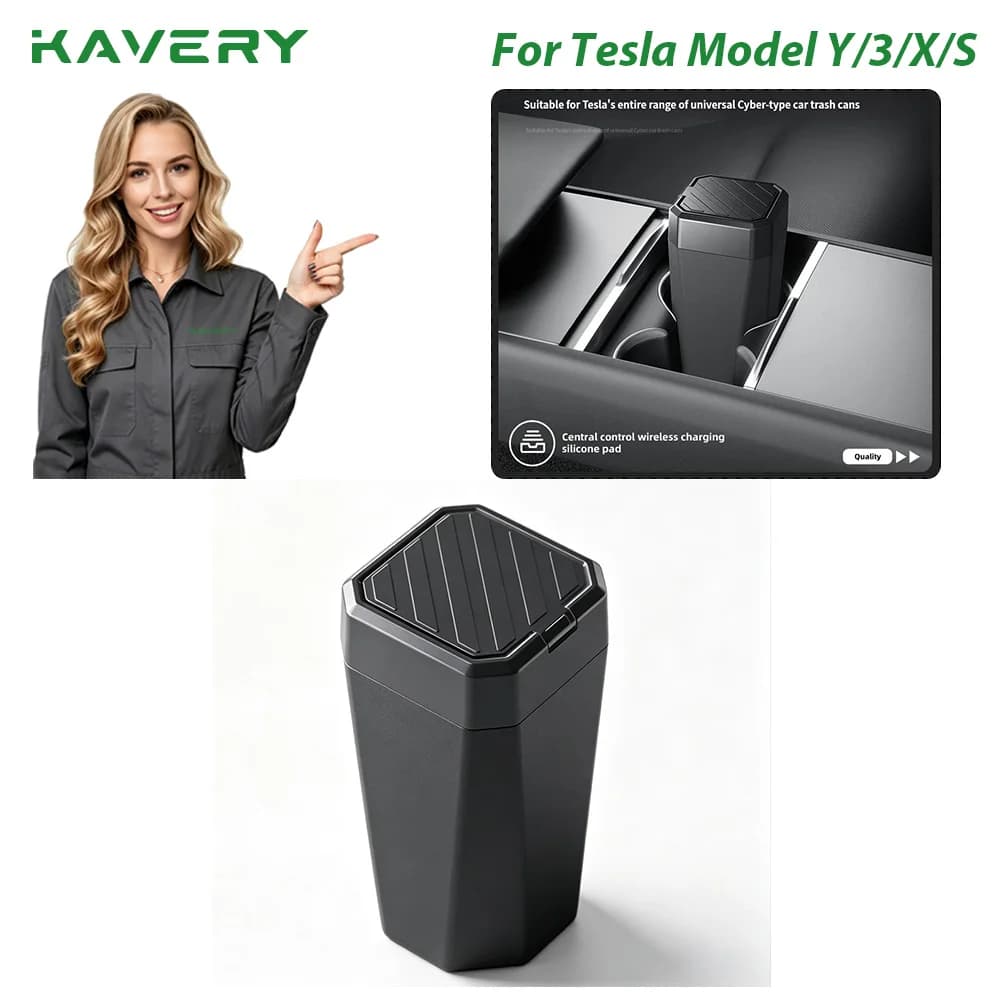 KAVERY For Tesla Model 3 Y 2025 Juniper Model X S Side Door Covered Trash Bin Center Storage Box Accessories Model X S