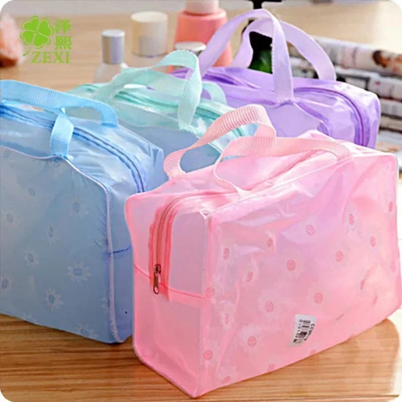 Borsa traslucida organizzatore trucco borsa cosmetica da viaggio kit da toilette in PVC impermeabile borsa da bagno borsa da bagno borsa margherita