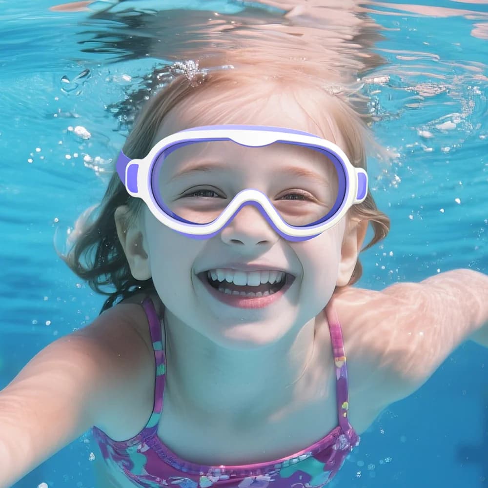 Occhialini da nuoto per bambini Cornice grande Nessuna perdita Impermeabile Vista ampia Visione chiara Antiappannamento Anti-UV Regolabile rapido Bambino di età 3-15 anni