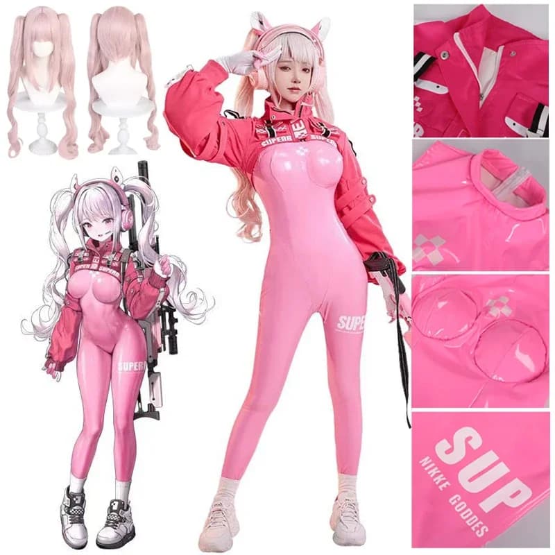 Nikki Alice Costume Cosplay Tuta Dea della Vittoria Guanti per le orecchie Parrucca Lattice Gatto Tuta Giacca Completa Halloween Donna