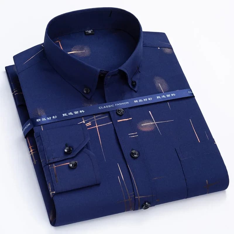 Nuova camicia da uomo a maniche lunghe da uomo di grandi dimensioni con stampa a caldo Business Casual azzurro traspirante primavera e autunno sottile da uomo