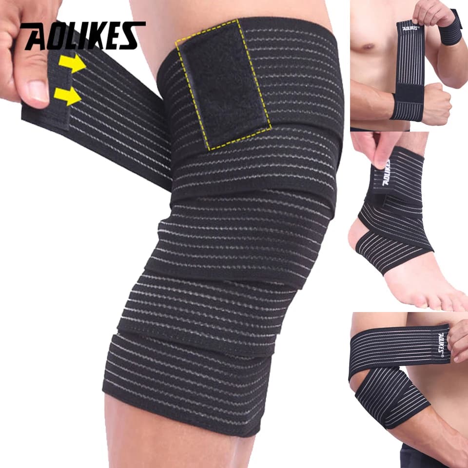 AOLIKES 1 PZ 40-180 cm Compressione Benda Protezione Ginocchio Supporto Brace Sport Elastico Gomito Cinghie Fasce Per Gamba Elast Bandag