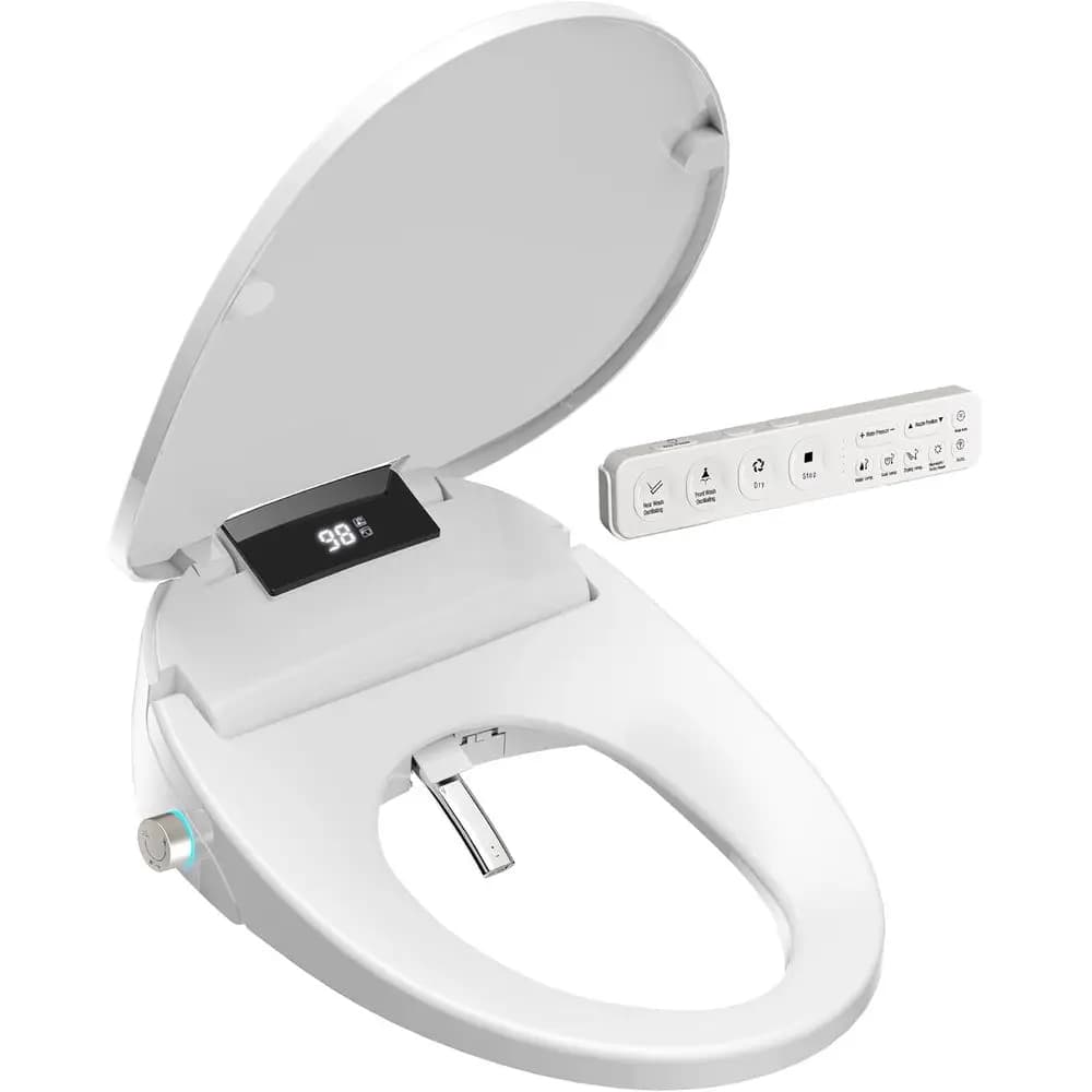 Sedile WC con lavaggio ad acqua calda, asciugatore ad aria, sedile riscaldato, telecomando, display LED, ugello autopulente, luce notturna e funzioni multiple