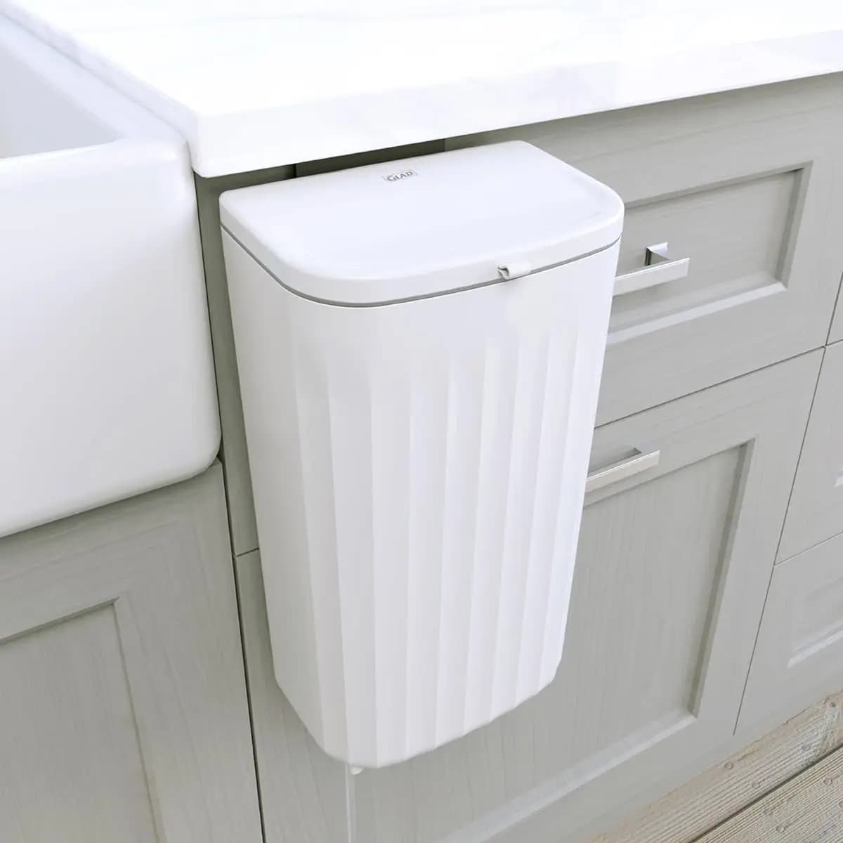 Cestino per Rifiuti Salvaspazio da Installare Sotto il Bancone, con Doppio Coperchio, 12L Bianco per Cucina, Bagno, Ufficio