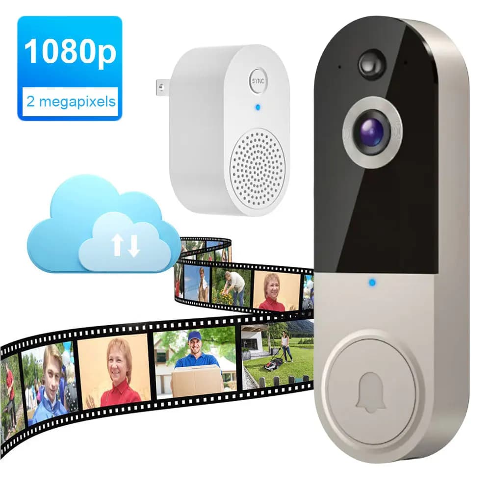 Videocamera per campanello senza fili 1080P Citofono wireless esterno intelligente Telecamera per rilevamento del movimento con campanello per visione notturna impermeabile