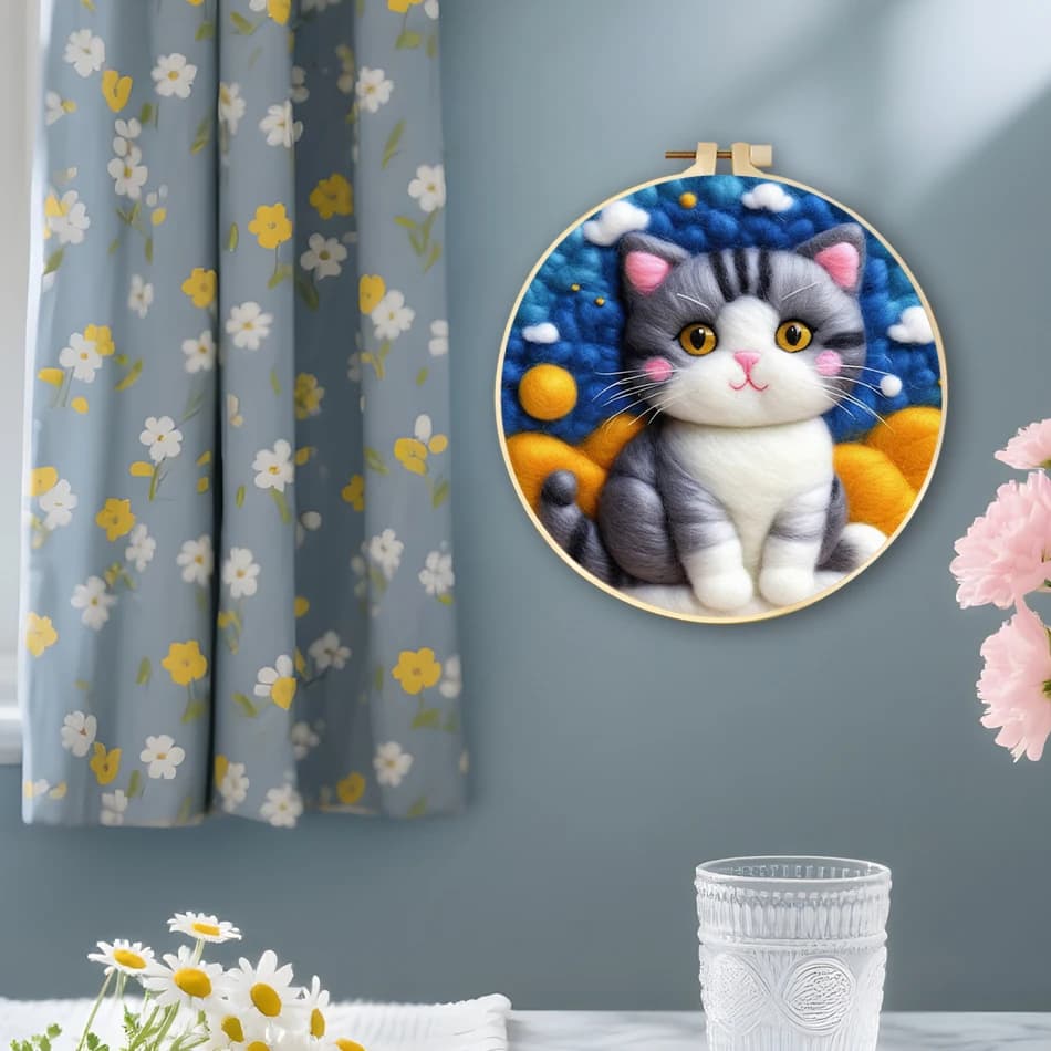 SDOYUNO Kit di Feltro di Lana per Pittura e Modellazione di Animali (Gatti), Materiali per Artigianato, Lana per Feltratura ad Ago, Kit Creativo Fai da Te, Fomy Crafts, Cucito