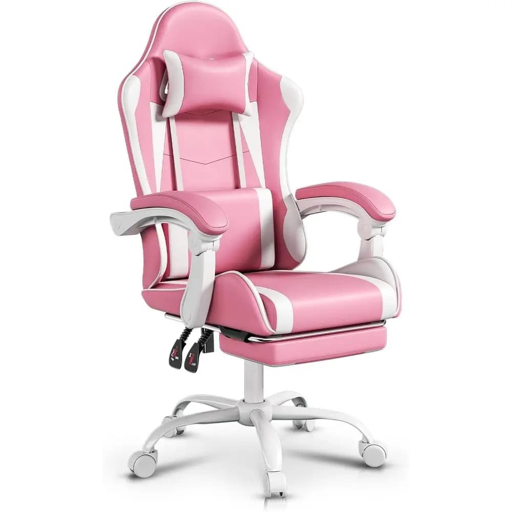 Sedia Girevole Ergonomica con Schienale Alto, Supporto Lombare Regolabile, Braccioli Collegati e Reclinabile per Gaming, Rosa/Bianco