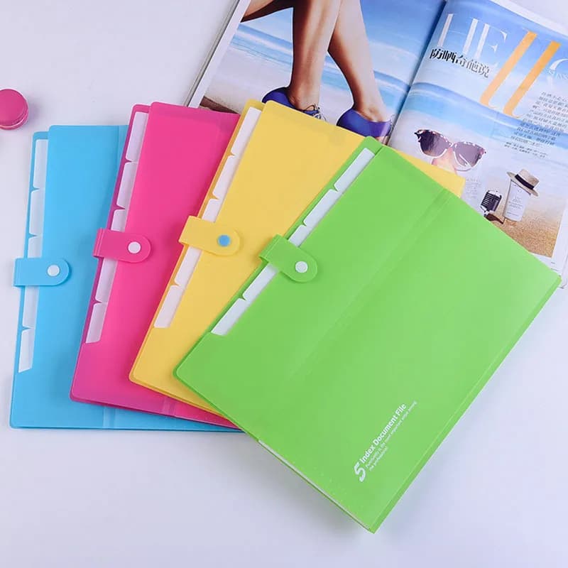 Cartella di File multistrato a 5 strati espandibile cartella A4 PP documenti carta organizzata Snap On Storage Bags