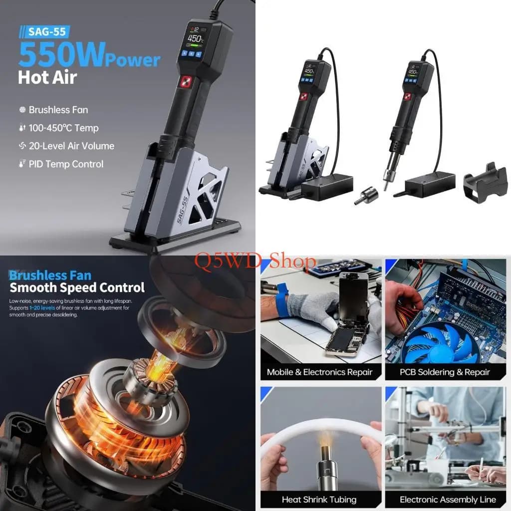 Q5WD Portable Hot Air Blower 550W Hair Dryer with LCD Digital Display Soldering Welding
