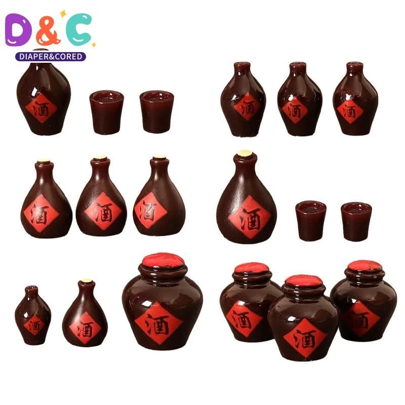 1Set 1:12 vaso di vino in miniatura per casa delle bambole barattolo di vino cinese retrò modello di tazza di vino decorazioni per la cucina accessori per la casa delle bambole giocattolo
