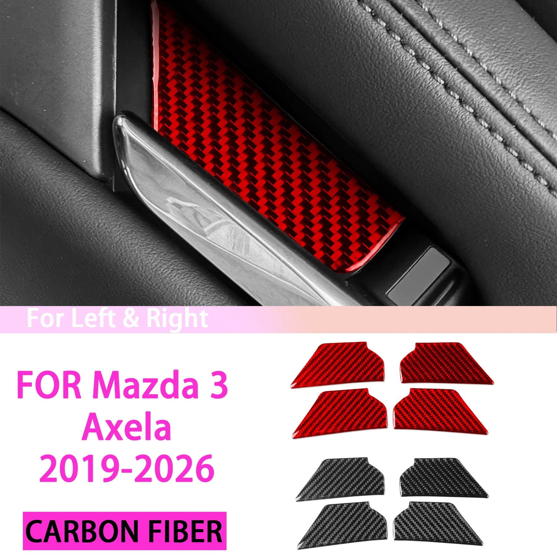 Set di 4 Pezzi Copri Maniglie e Pannelli per Portiere Auto, Accessori Interni per Mazda 3 Axela 2019-2026, Adesivi in Fibra di Carbonio