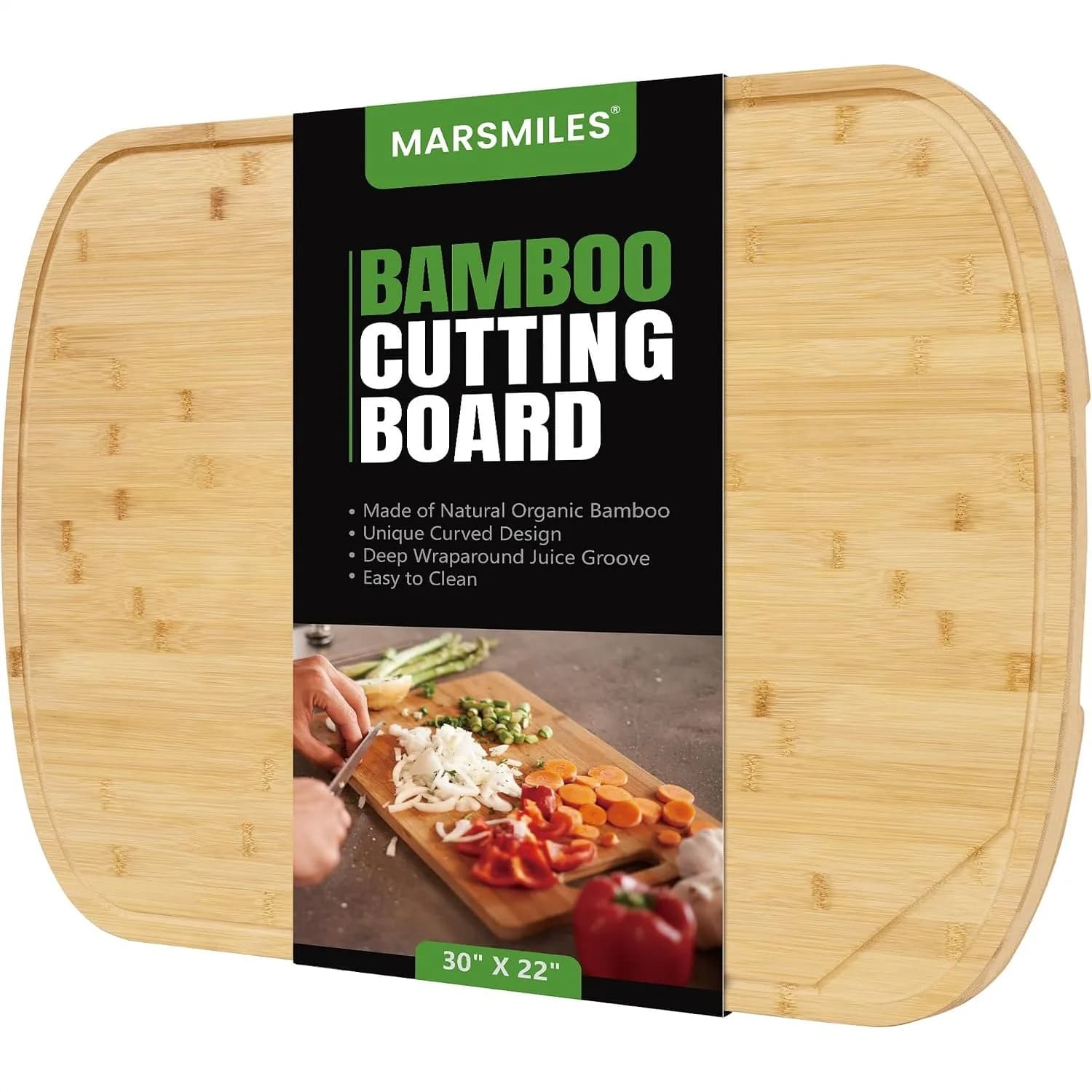 Extra Large Bamboo Cutting Board 30x22 with Juice Grooves & Back Handle, Butcher Block Chopping Board for Kitchen, Charcuterie
