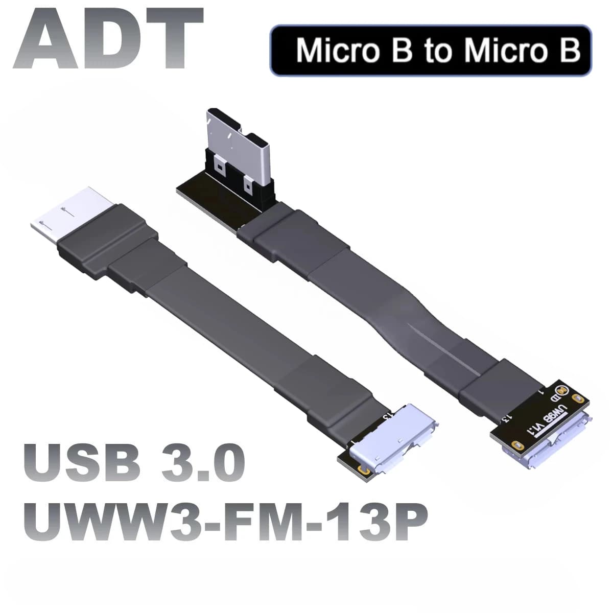 Cavo di Prolunga Piatto USB 3.0 Maschio-Femmina ADT, Cavo a Nastro Micro-B a Micro-B 1.5A per HDTV, AV, Droni, Micro USB3.0, Hard Drive