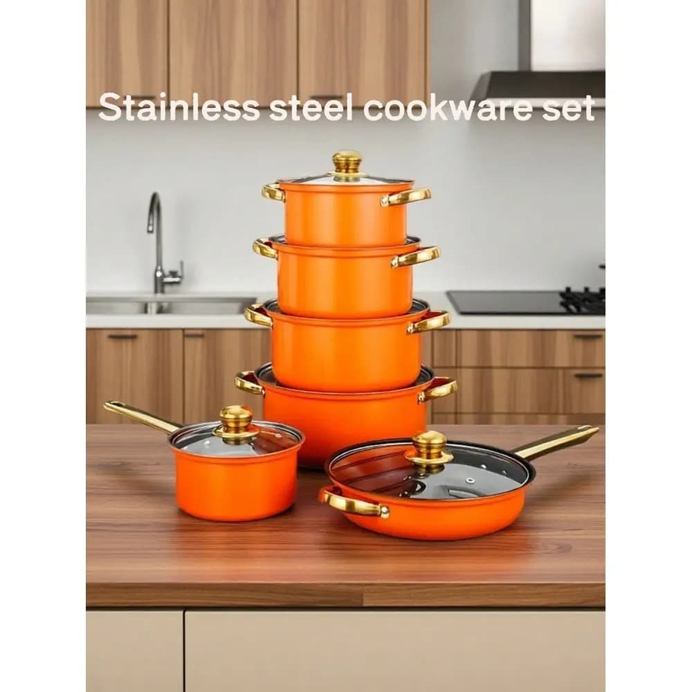 Set di Pentole in Acciaio Inox, Set di Pentole Antiaderenti, Resistenti al Calore, Padella, Pentola, Casseruola, Versatili, Eleganti, Durevoli