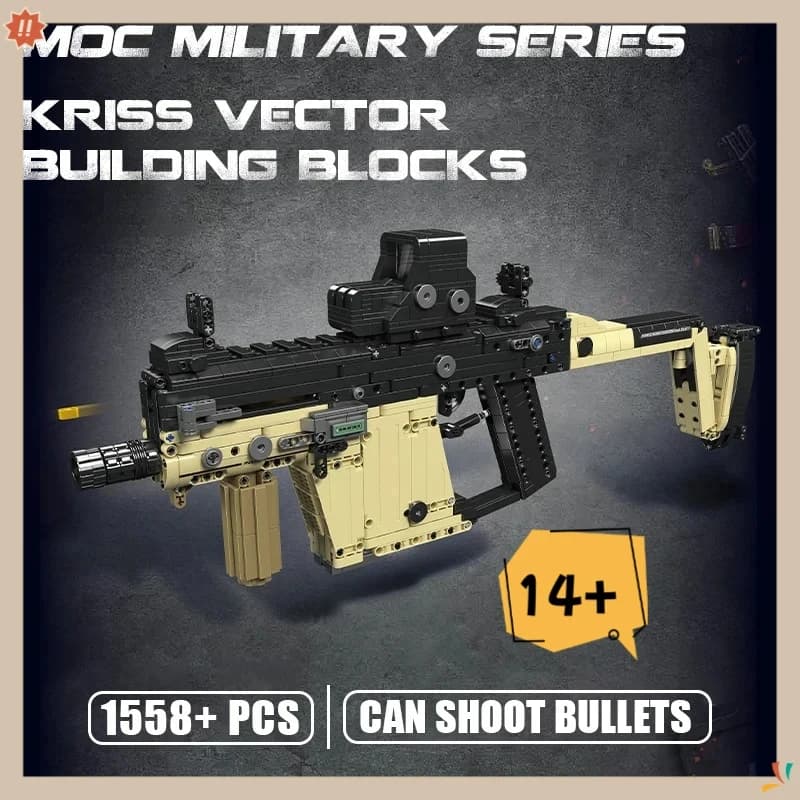 MOC Serie Militare Seconda Guerra Mondiale: Modellino di Pistola KRISS Vector in Mattoncini, Spara Proiettili, Giocattolo per Adulti e Bambini, Idea Regalo