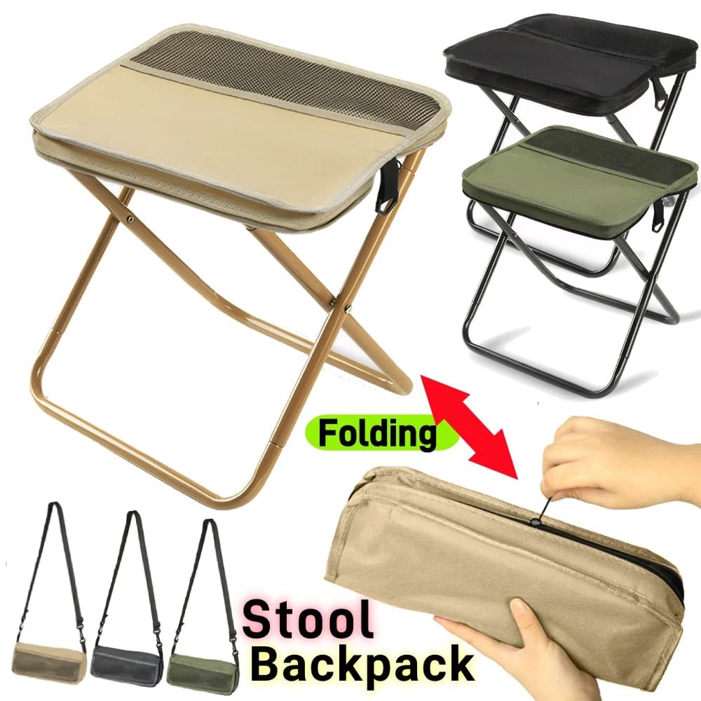 Sgabello zaino pieghevole resistente all'usura Sedia pieghevole sportiva a tracolla con forte carico Stile borsa Robusto astuccio per matite Sgabello