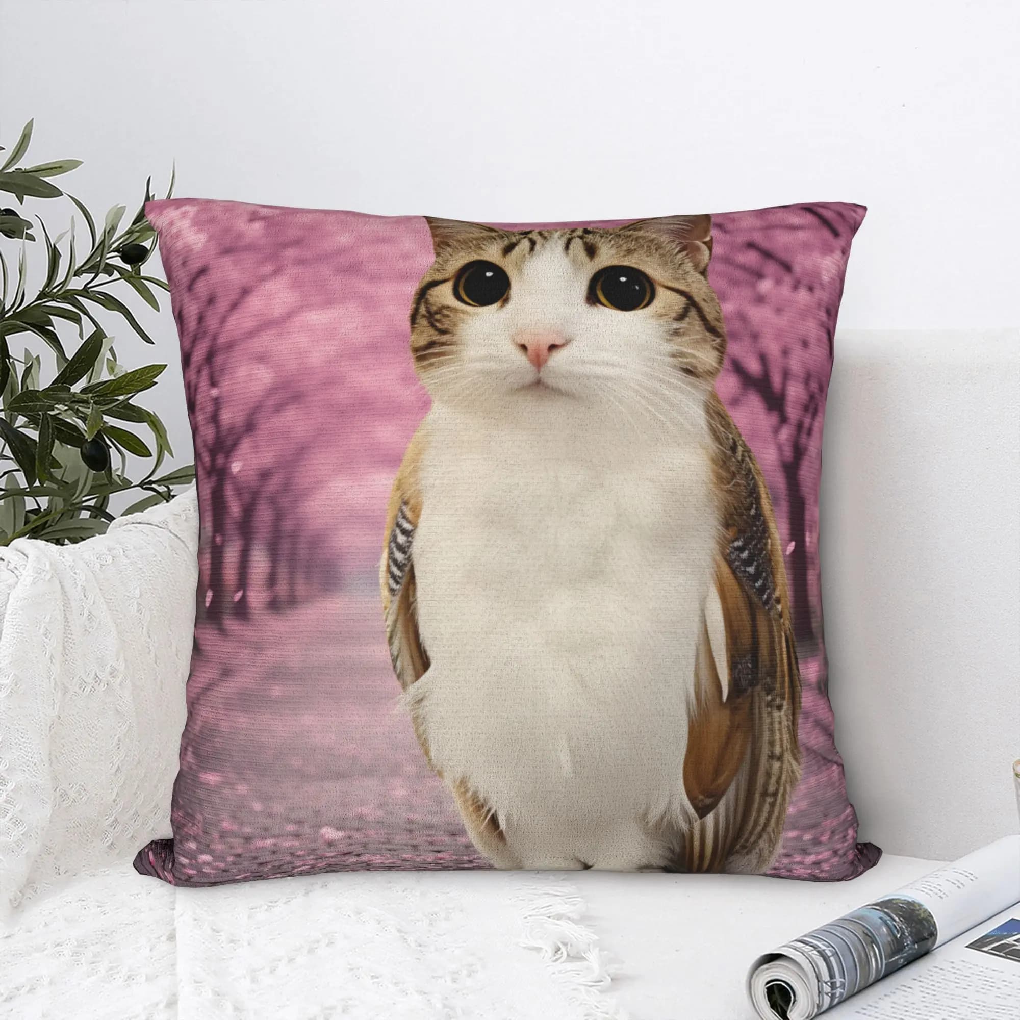 Fodera per cuscino quadrata con motivo Cherry Blossom Meowl Cat, fodera per cuscino originale per sedia da soggiorno