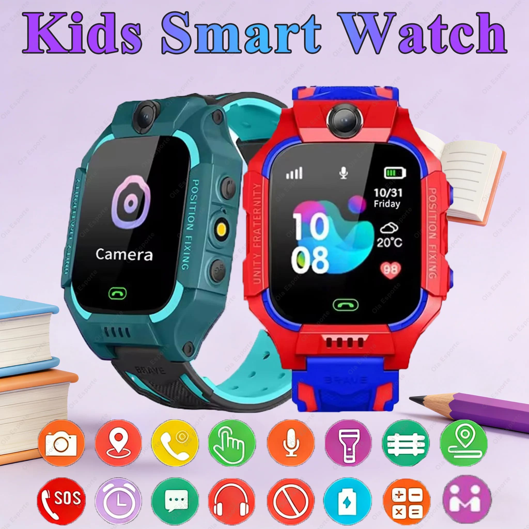 Smartwatch per Bambini 2G con SOS, GPS, Chiamate, Fotocamera HD, Impermeabile, Compatibile iOS e Android, Regalo per Bambini