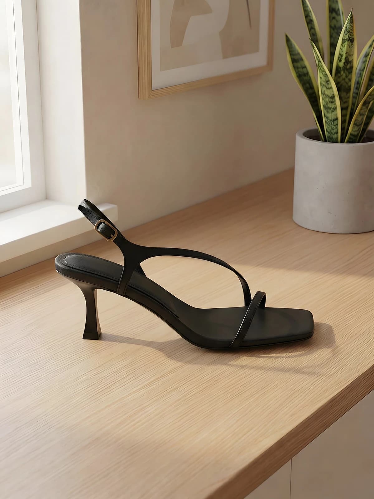 Eleganti Sandali da Donna in Vera Pelle con Cinturini, Tacco 5cm - Punta Quadrata, Tacco a Rocchetto - Scarpe Estive Minimaliste Slingback