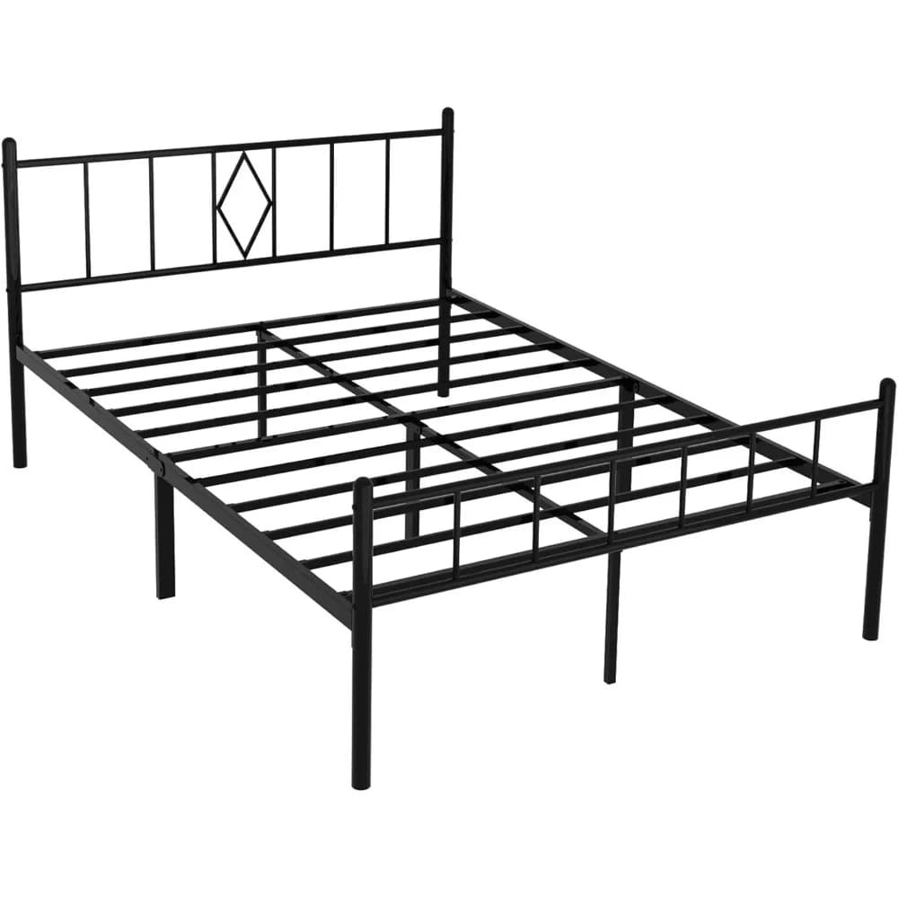 14 inch natural size bed frames with headboard/shelf, container under the bed, sturdy metal slats holder, without need of springs, Nois