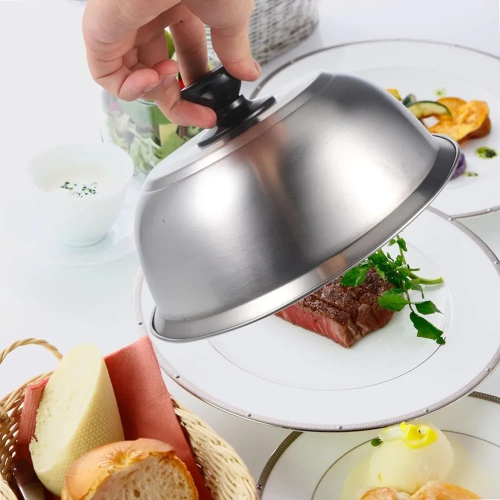 1 Pezzo Coperchio Rotondo in Acciaio Inossidabile per Friggitrice, per Sciogliere Formaggio, Sandwich, Bistecche, Barbecue, Hamburger, Utensile da Cucina