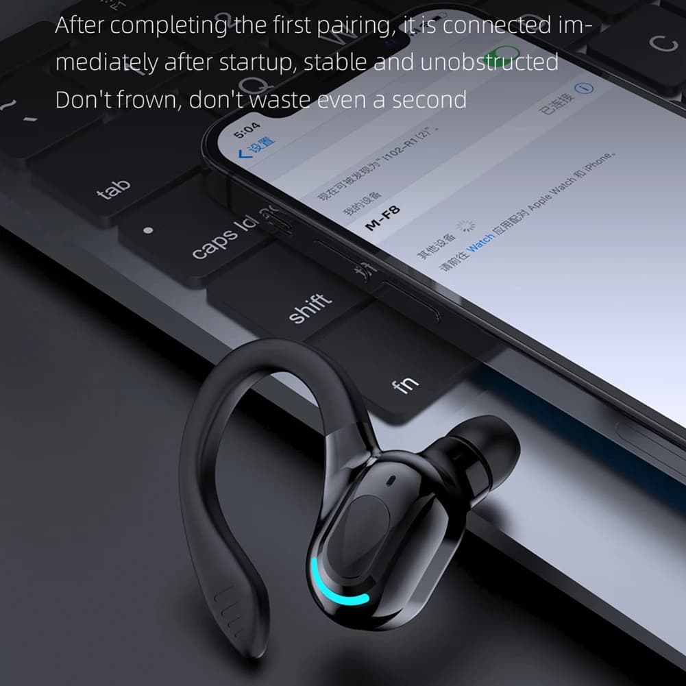 Auricolari impermeabili compatibili con Bluetooth 5.2, cuffie wireless con cancellazione del rumore, auricolari con gancio per l'orecchio per la guida