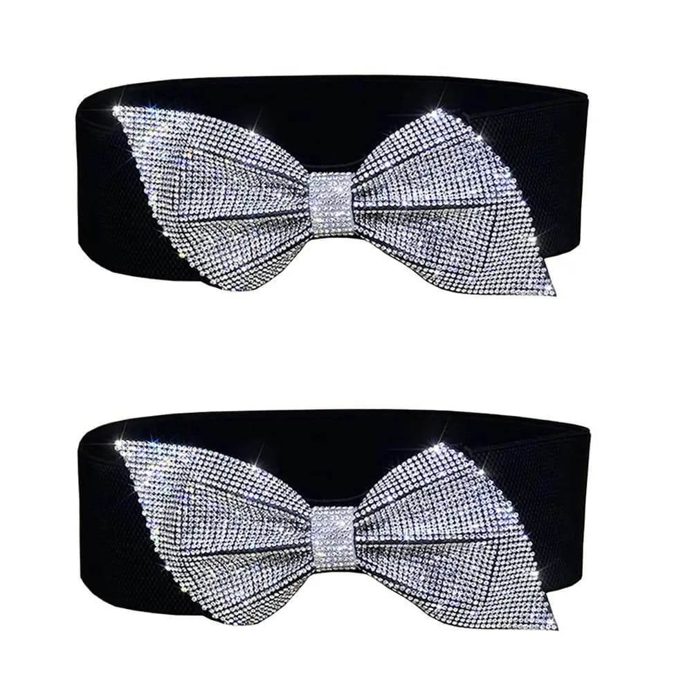Rhinestone Bow Women's Waistband Bling-Bling Elastic Diamond Knot Belt Wide Corset Style Elastic Bandage Belt Dress Accessory