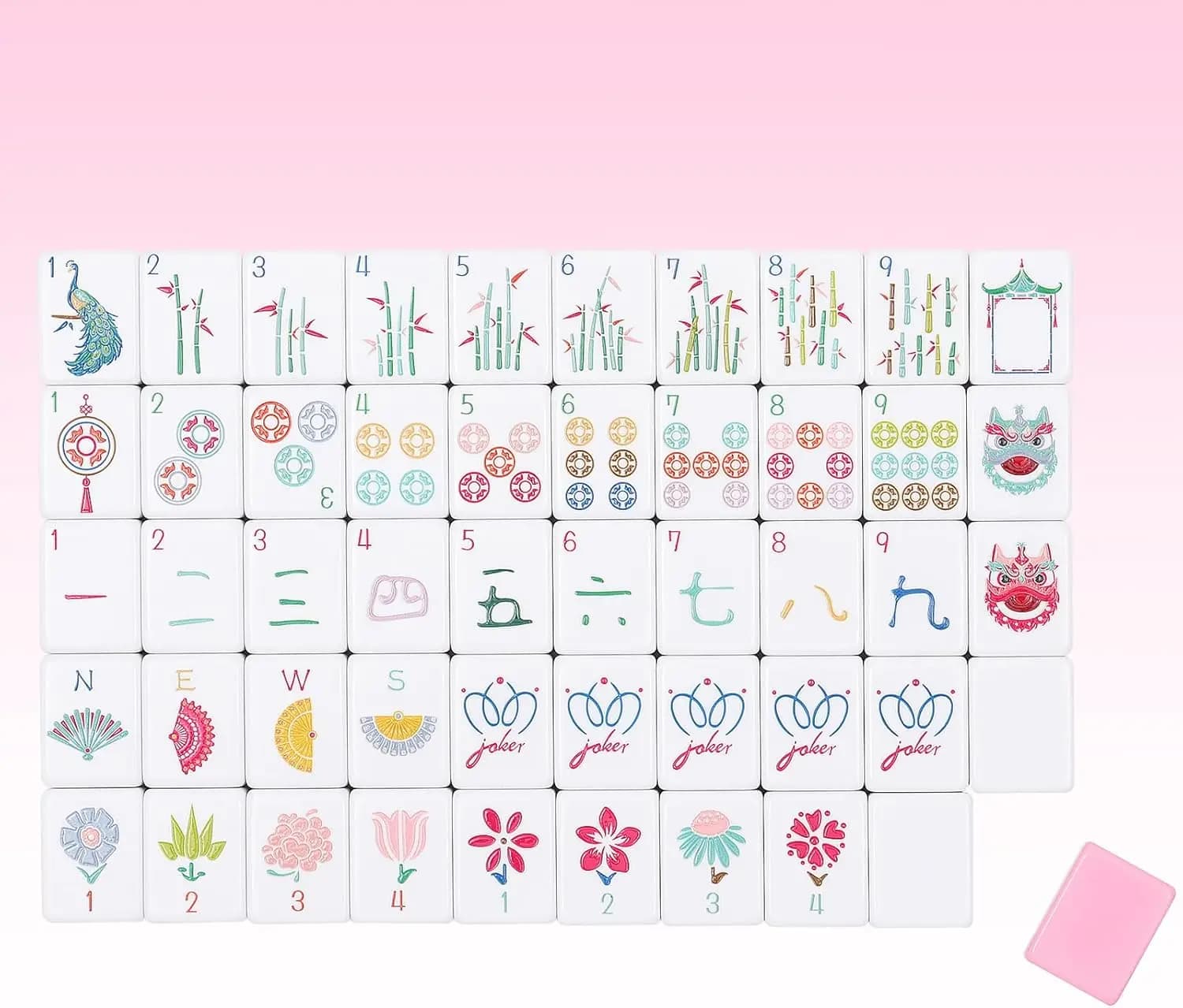 Set Mahjong Americano Inciso Rosa con 160 Tessere, Borsa e Accessori, Tessere in Melamina da 1,2''