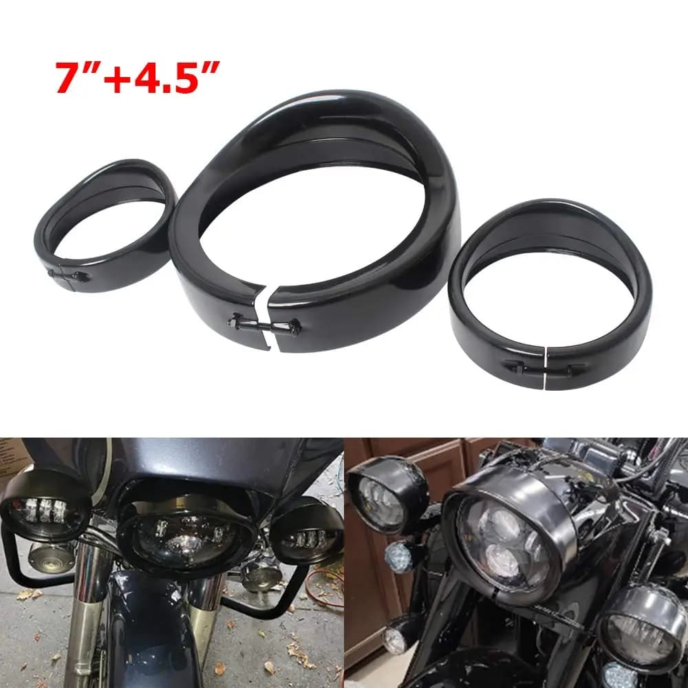 Anello di finitura per faro moto da 7 pollici per Harley Touring Road King Street Electra Glide Softail FL FLD Tri Accessorio per faro fendinebbia da 4,5 pollici