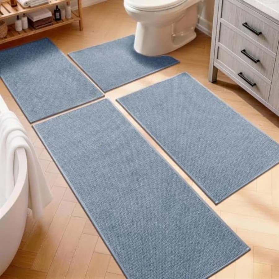Set di Tappeti da Bagno 4 Pezzi, Asciugatura Rapida, Sottili, Antiscivolo, Assorbenti, Lavabili in Lavatrice, Tappeti Runner per Vasca