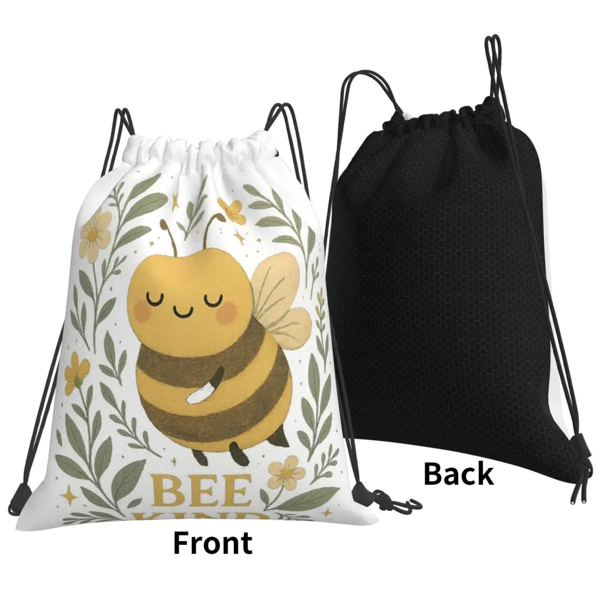 Bee Kind Cute Bumblebee Floral With Gentle Kindness Quote Zaini con coulisse, borse sportive, borse per libri, per uomo, donna, studenti