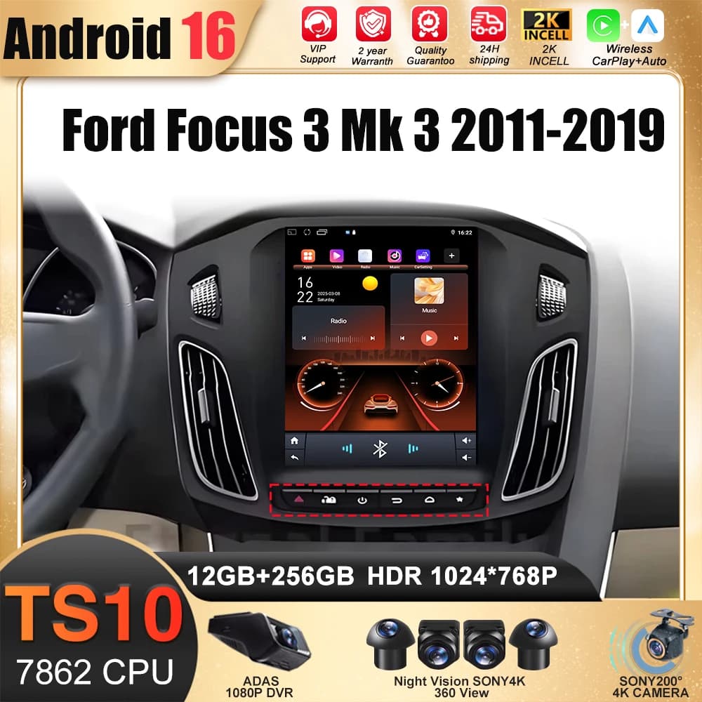 8Core 2 Din Android 16 Autoradio for Ford Focus 3 Mk 3 2011 2012 - 2019 2Din Carplay Auto Stereo DVD multimedia video player