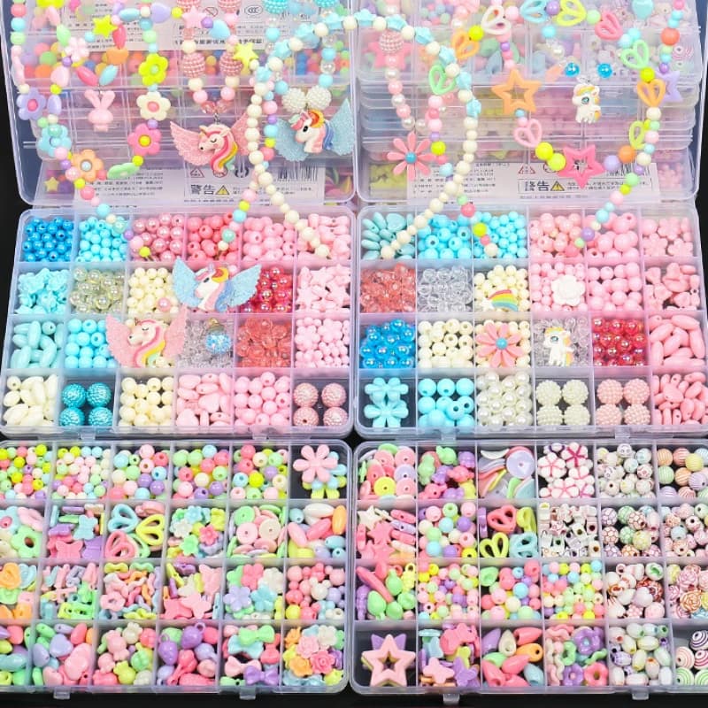 Girls with handmade beads for kids wear beads, educational toys, DIY jewelry, bracelet, necklace, jewelry around beads set