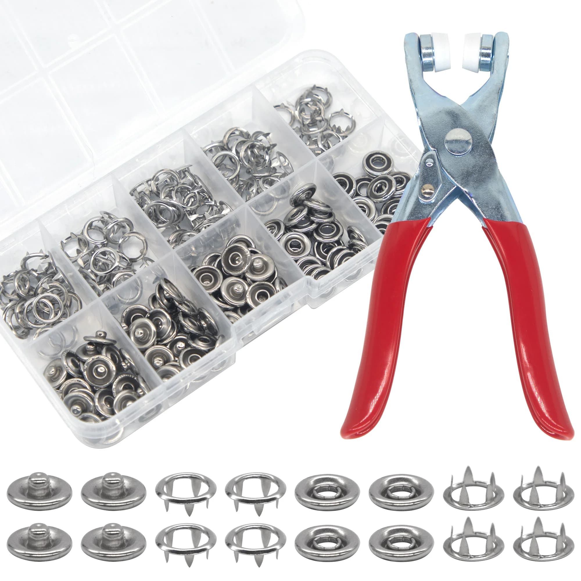 50 set di strumenti per kit di fissaggio a scatto, anelli per bottoni a pressione in metallo con pinze di fissaggio, kit di strumenti per cucire abbigliamento