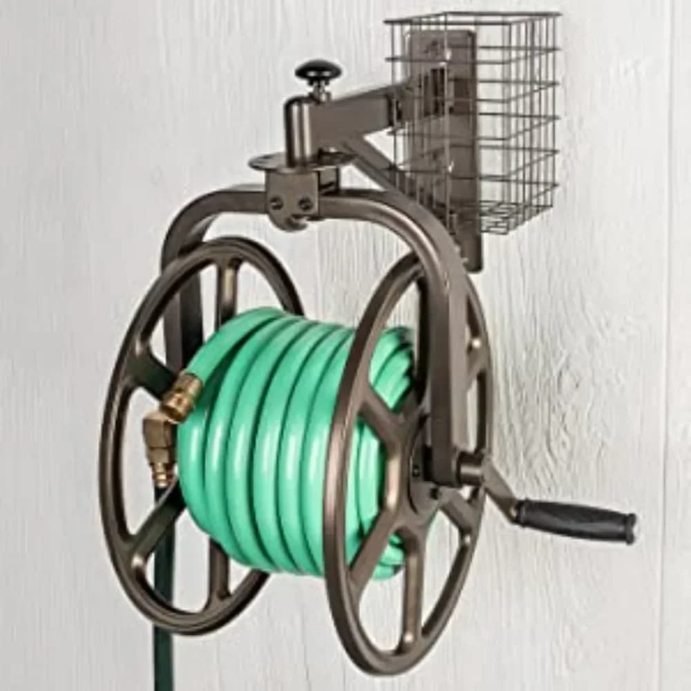 q multidirectional garden hose reel for single arm navigator, can contain 125 feet of, 5/8 inches