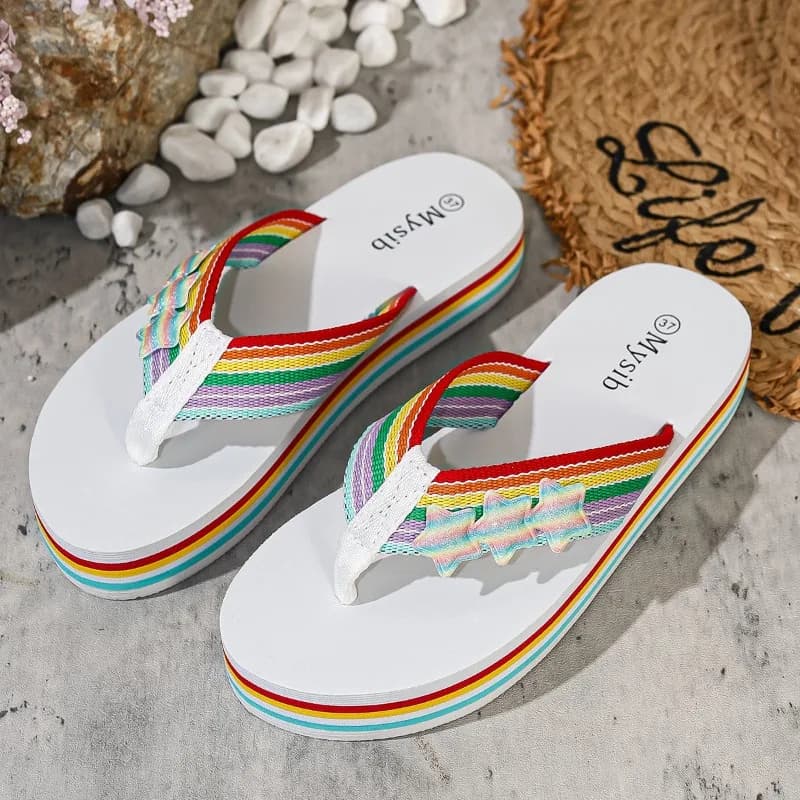 Infradito da donna arcobaleno con plateau, ciabatte estive da spiaggia, sandali colorati a righe, scarpe casual da esterno, Zapatos De Mujer
