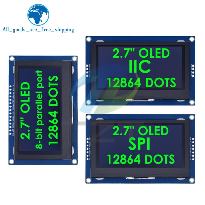 TZT 1/3PCS 2.7 Inch OLED LCD Display 128x64 SSD1327 IIC / SPI / 8-bit parallel port for Arduino