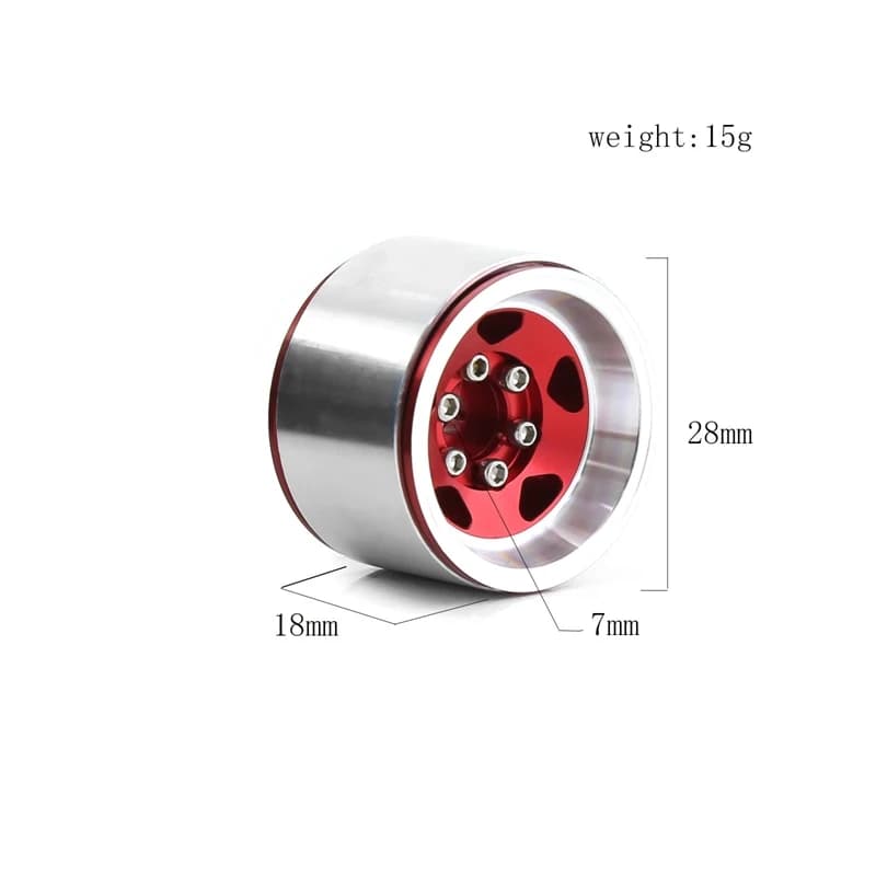 Pratici cerchi per mozzo ruota Beadlock in lega di alluminio da 4 pezzi da 1,0 pollici per parti di ruote RC Crawler Car Axial SCX24 1/18 TRX4M, rosso