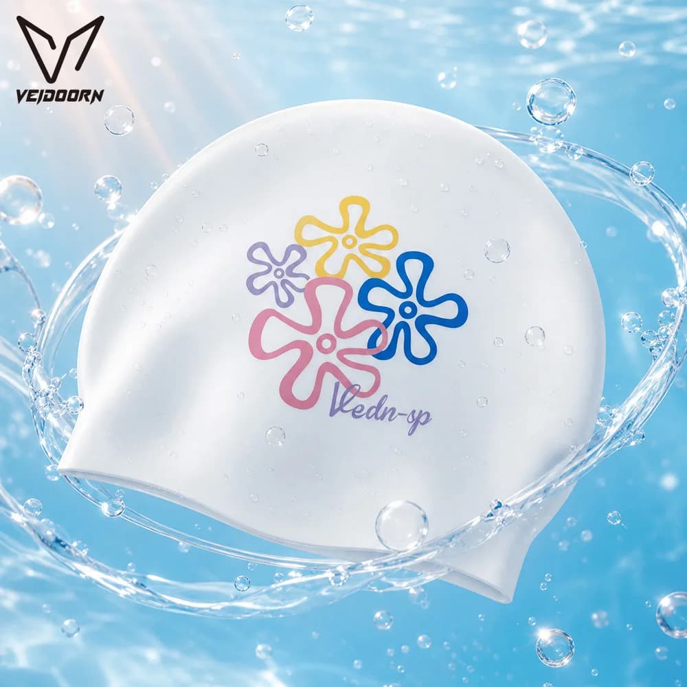 Printed Silicone Swimming Cap for Women Men Waterproof Patterned Swim Cap Professional Elastic Pool Hat for Long Hair Protection