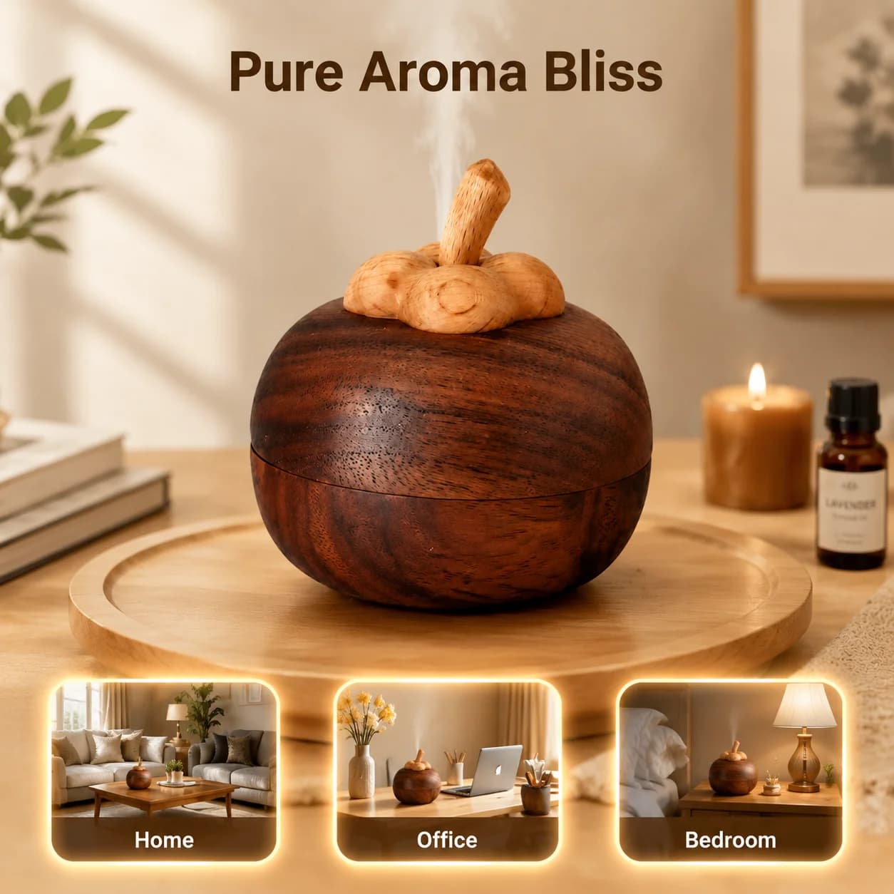 Natural Wood Essential Oil Diffuser Mountain Bamboo Shape Solid Wood Desktop Aroma Ornament for Home Office Aromatherapy, Beech